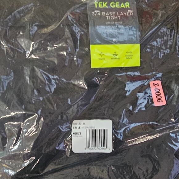 Men's Tek Gear Three-Quarter Base Layer Leggings Black XL NWT - Picture 2 of 2